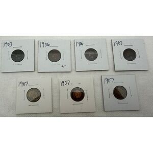 Lot of 7 Indian Head Cents 1903 1906 1907 Vintage US Penny Copper Coins Estate